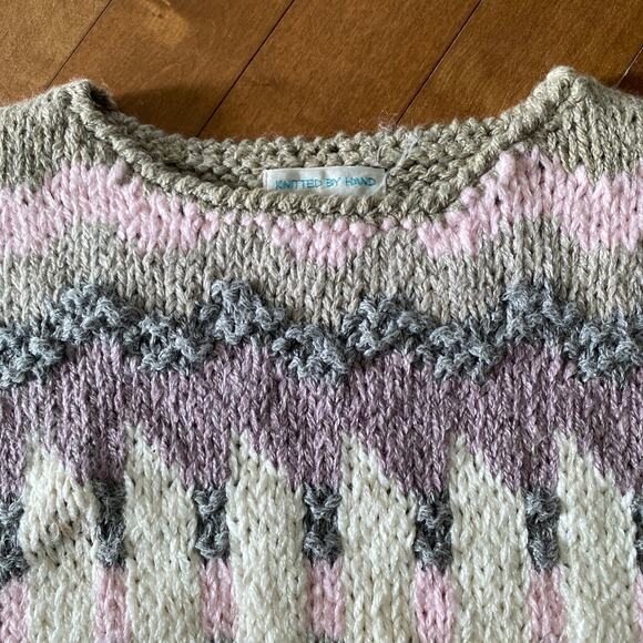 VINTAGE JAMIE SCOTT hand knit round neck vest pink gray purple size Large - Picture 6 of 7